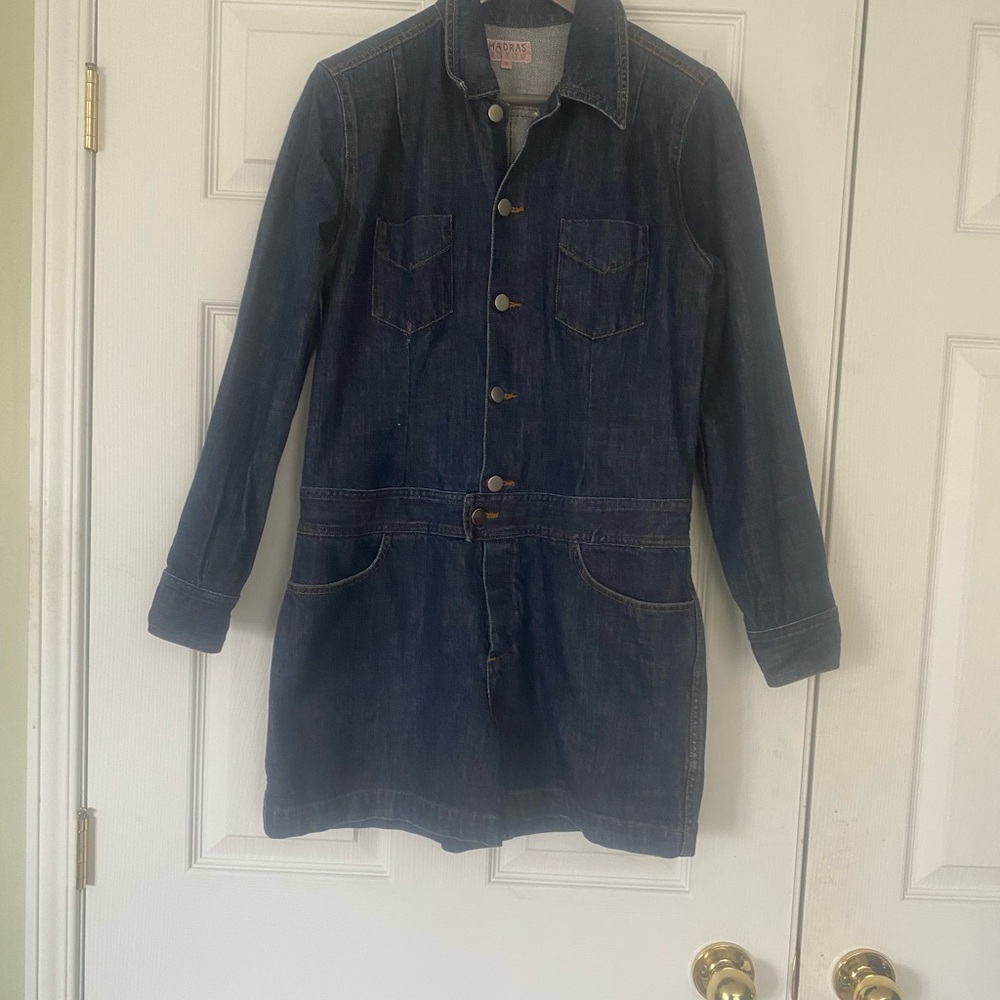 Madras Denim Button-Up Jumpsuit Romper